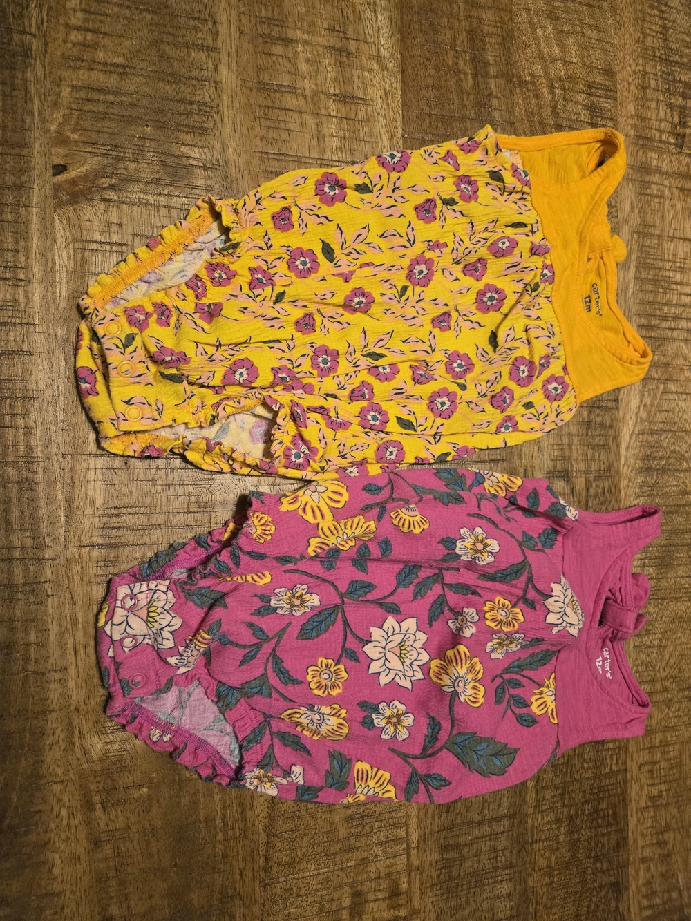 Yellow Floral Baby Tank Bodysuit + Pink Floral Baby Tank Bodysuit